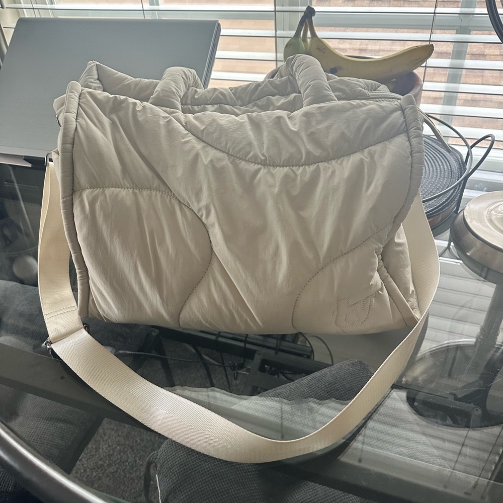Cream Quilted Tote Bag with Padded Handles